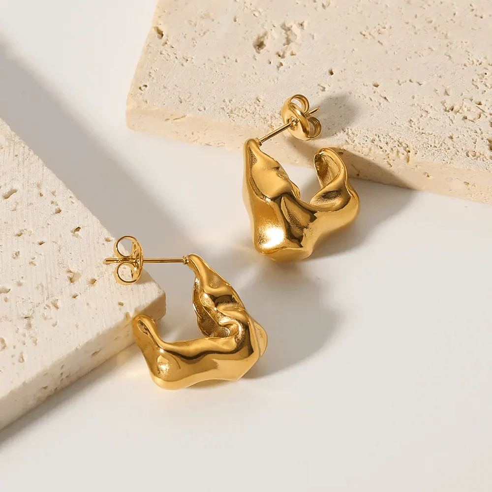 Chunky Irregular C Shaped Earrings - Image 3