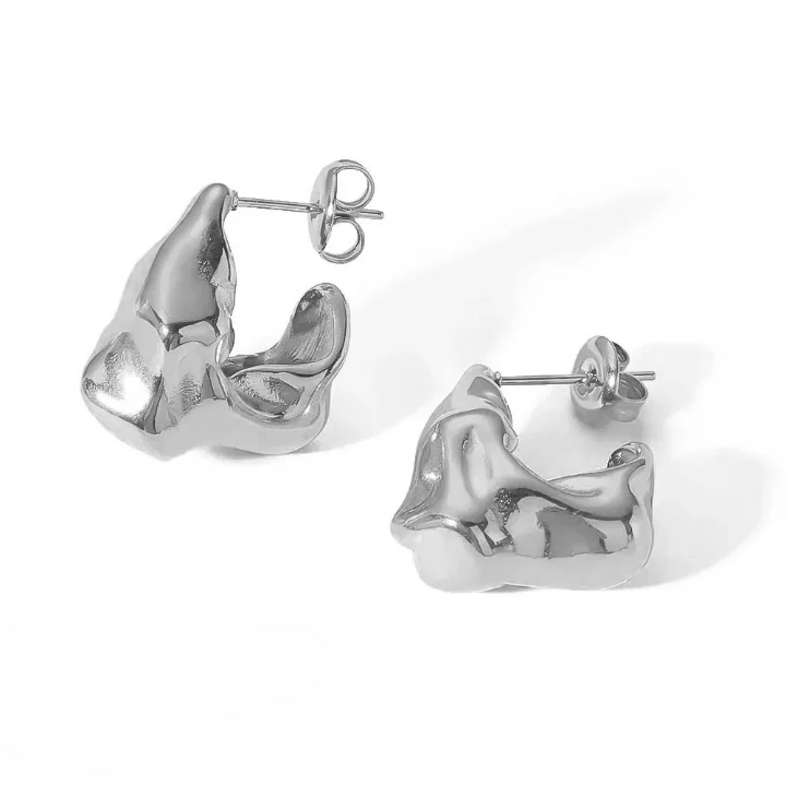 Chunky Irregular C Shaped Earrings - Image 5