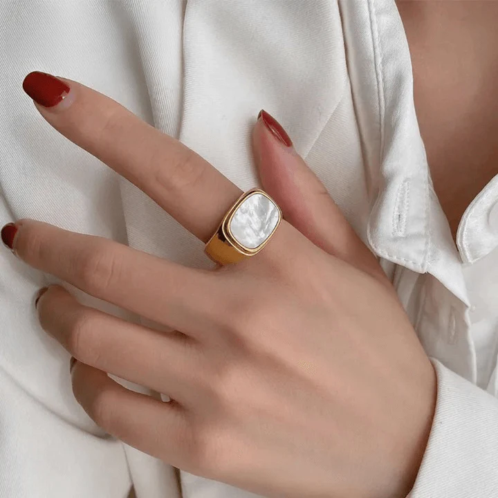 Chunky Mother of Pearl Signet Ring - Image 2