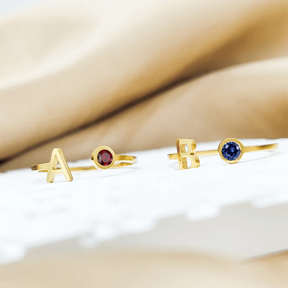 Custom Initial Birthstone Ring - Image 4