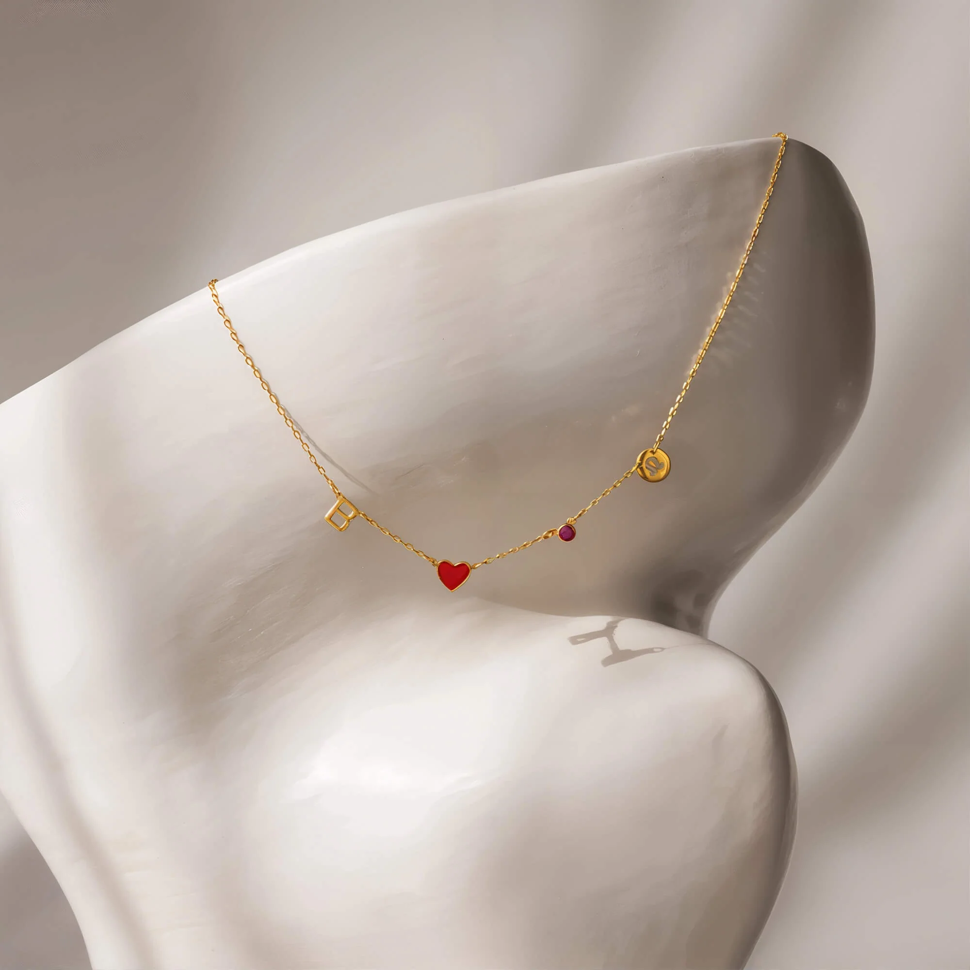 Custom Initial Heart Necklace with Birthstone and Zodiac Sign - Image 5