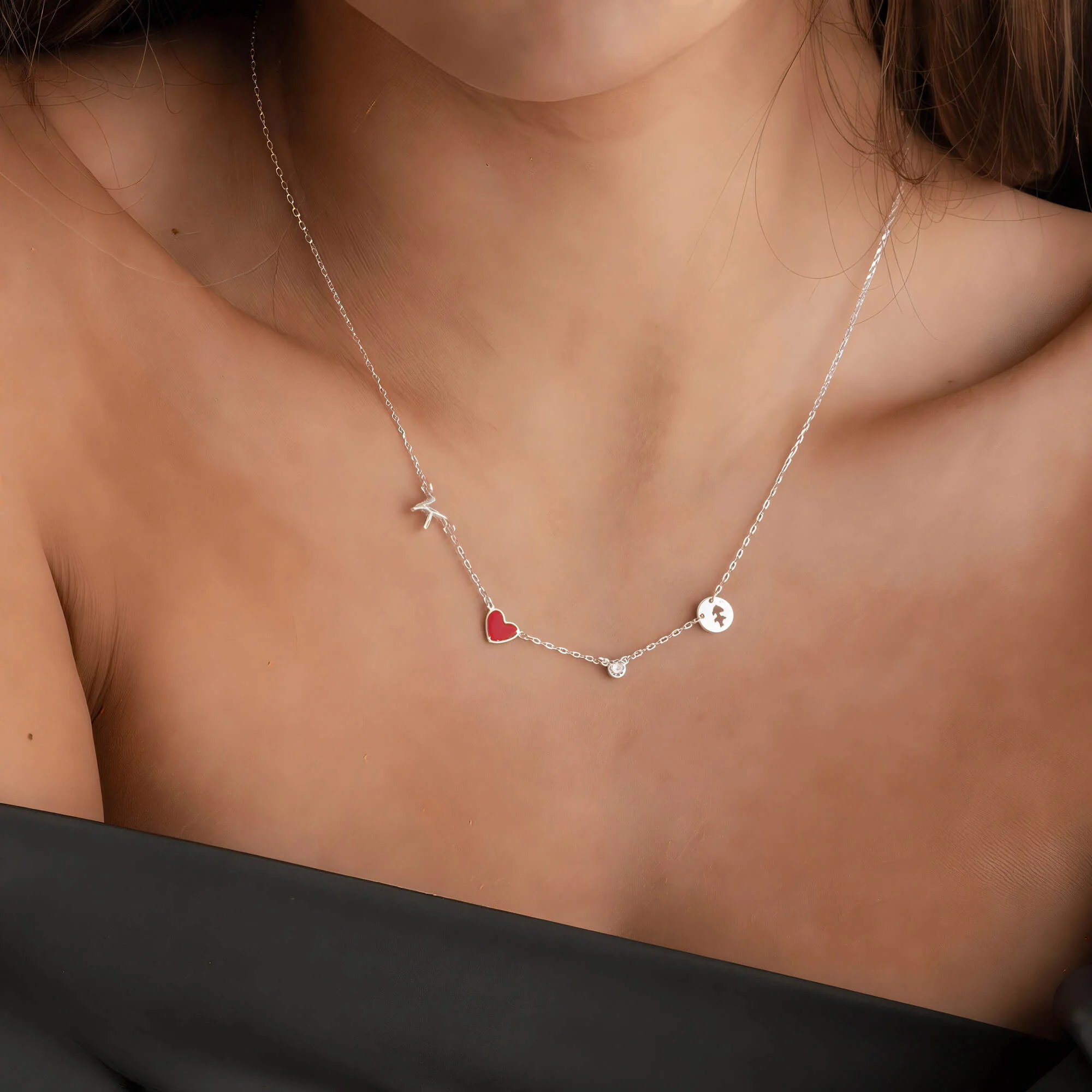 Custom Initial Heart Necklace with Birthstone and Zodiac Sign - Image 6