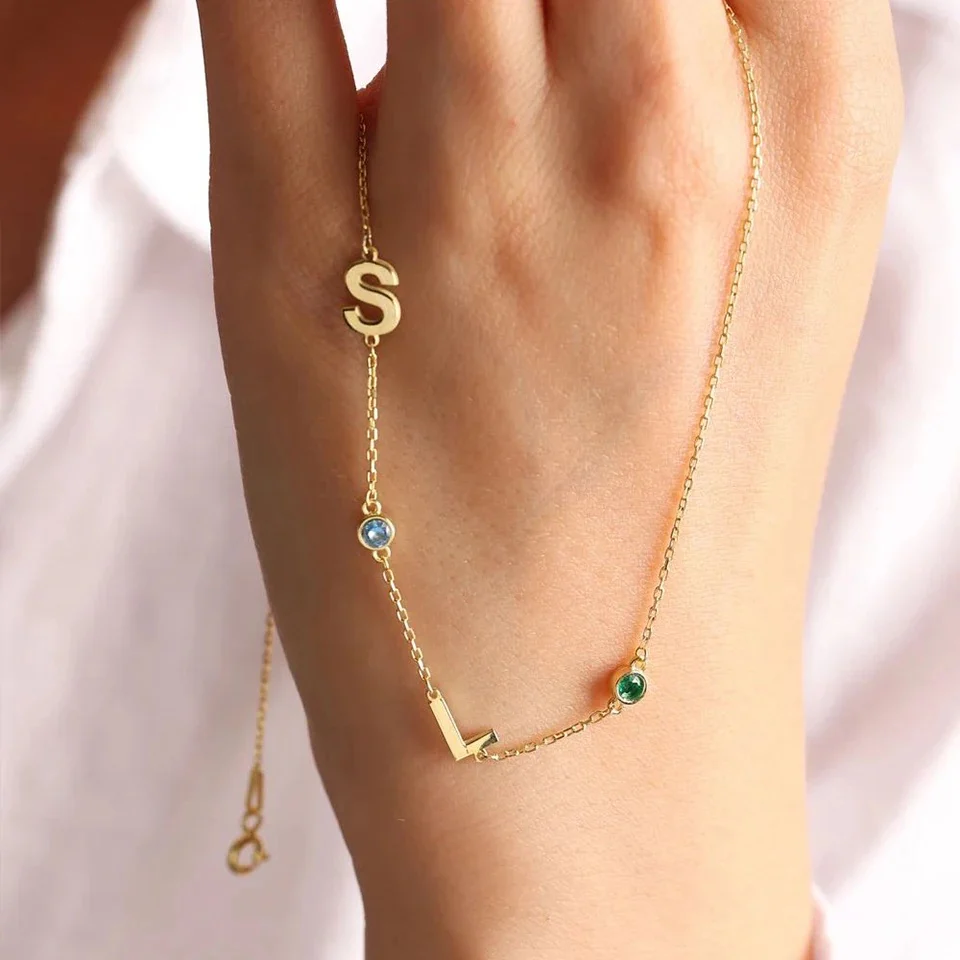 Custom Sideway Initial Birthstone Necklace - Image 8