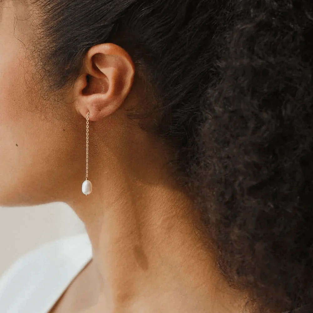 Long Chain Freshwater Pearl Earrings - Image 2
