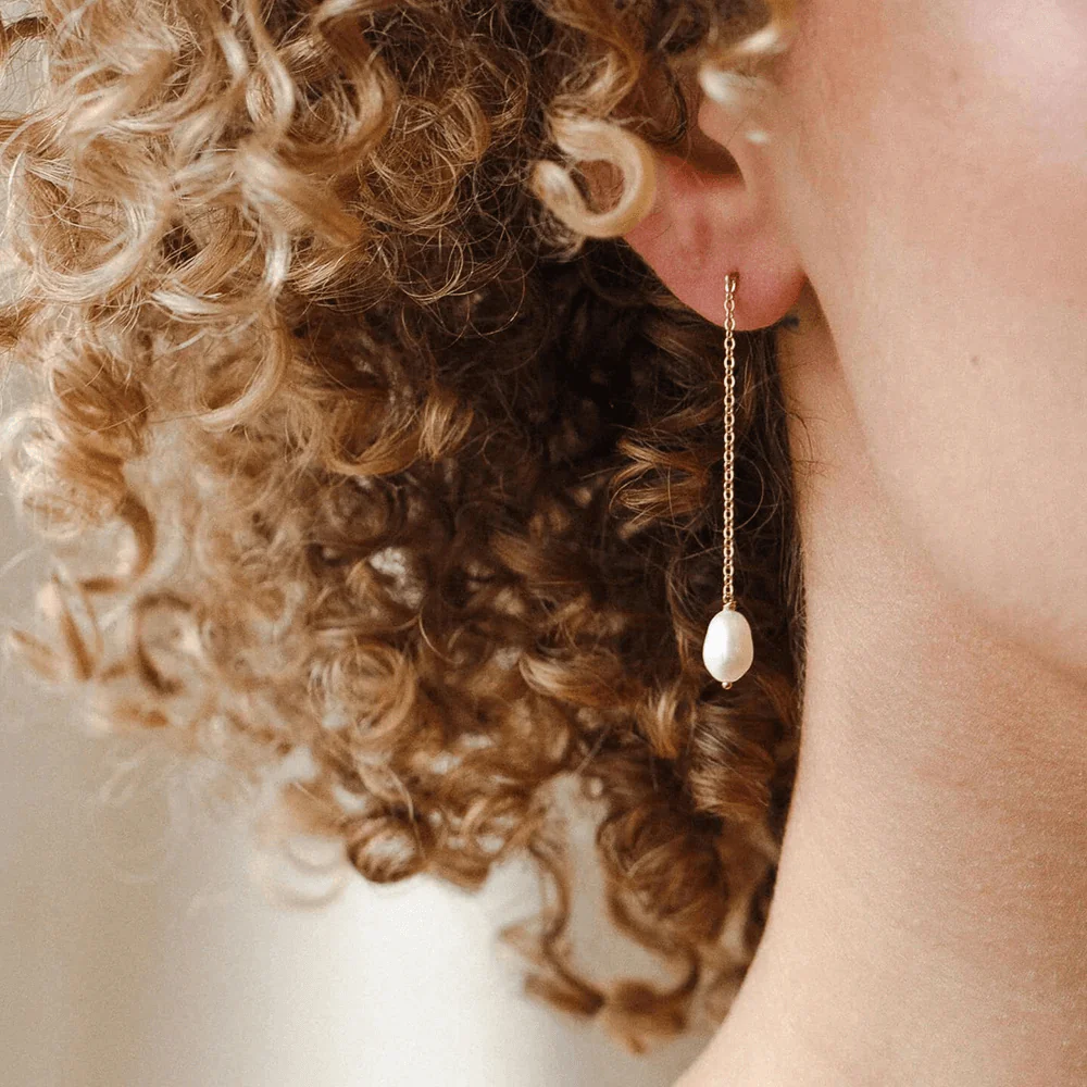 Long Chain Freshwater Pearl Earrings - Image 3