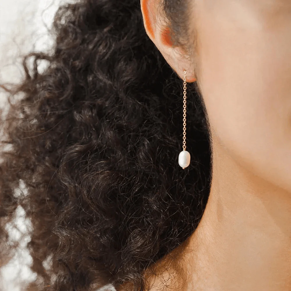 Long Chain Freshwater Pearl Earrings - Image 4