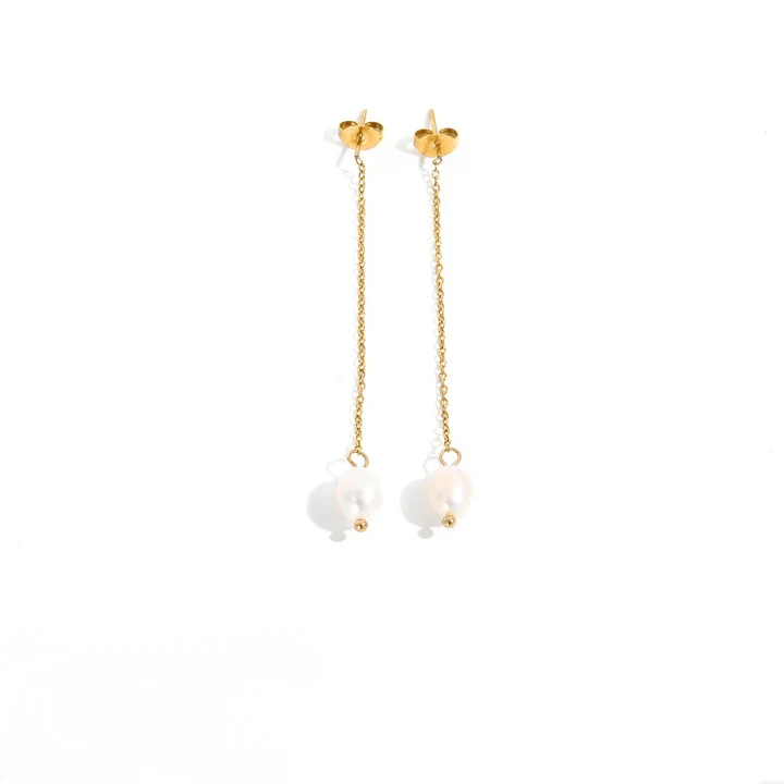Long Chain Freshwater Pearl Earrings - Image 5