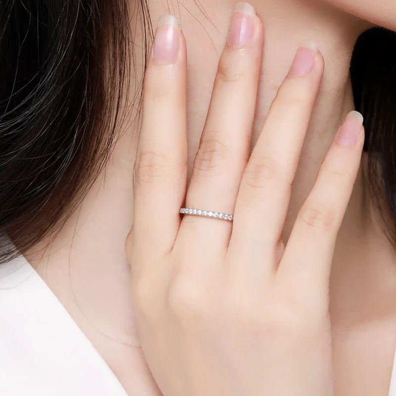 Moissanite 15 Stone Wedding Band Ring, 1.5mm - Image 6