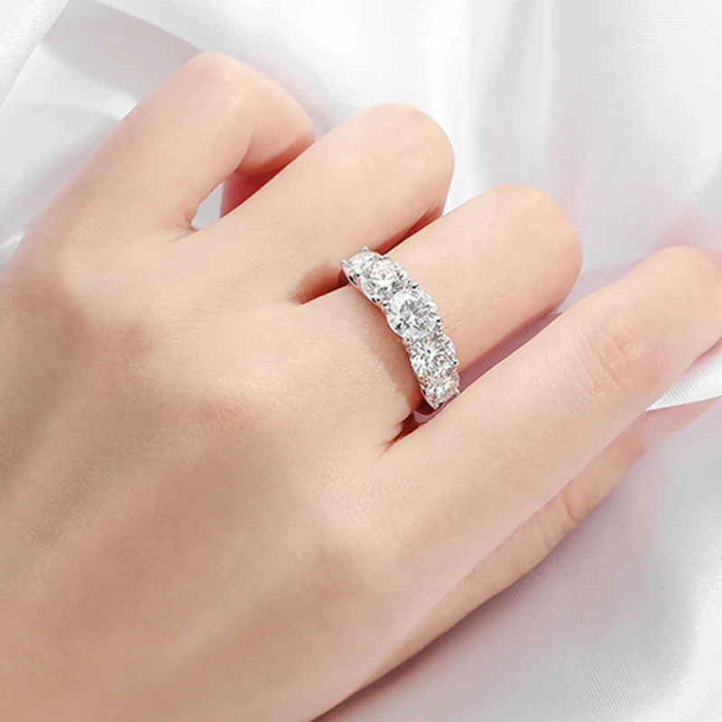 Moissanite 5 Stone Wedding Band Ring, 18k White Gold Plated, 3.6 CTTW - Image 4