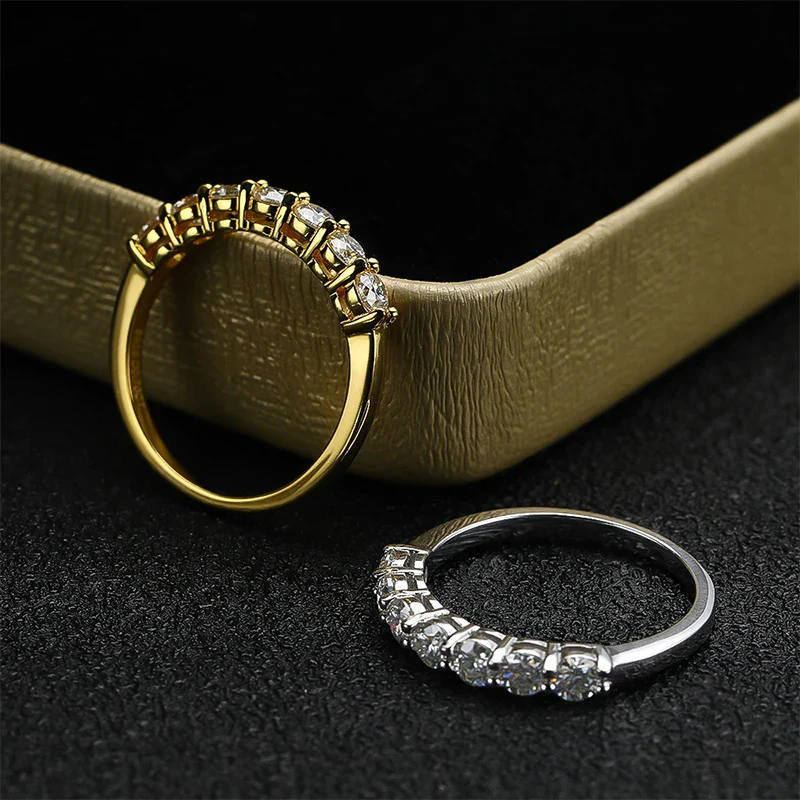 Moissanite 7 Stone Wedding Band Ring, 0.7 CTTW 3mm - Image 4