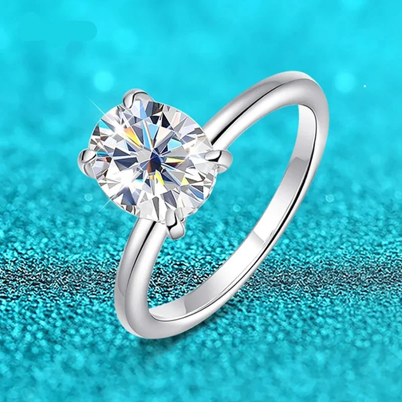 Moissanite Oval Engagement Ring, 18k White Gold Plated, 1 to 3 Carat - Image 3