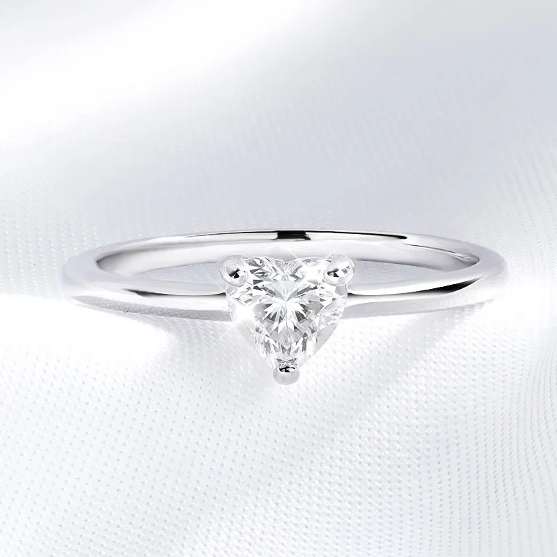 Moissanite Round Solitaire Heart Engagement Ring, 18k White Gold Plated, 0.5 Carat