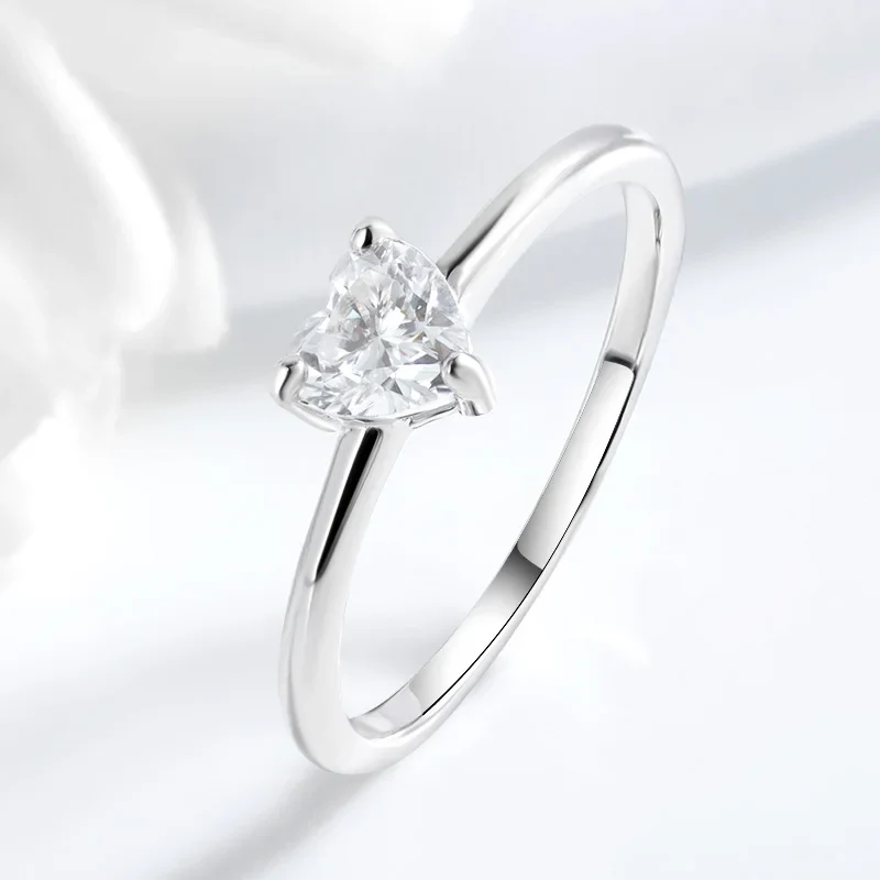 Moissanite Round Solitaire Heart Engagement Ring, 18k White Gold Plated, 0.5 Carat - Image 2