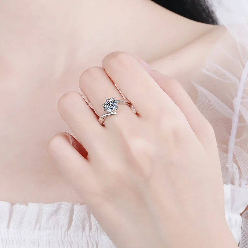 Moissanite Round Solitaire Snowflake Engagement Ring, 18k White Gold Plated, 0.3 to 2 Carat - Image 2