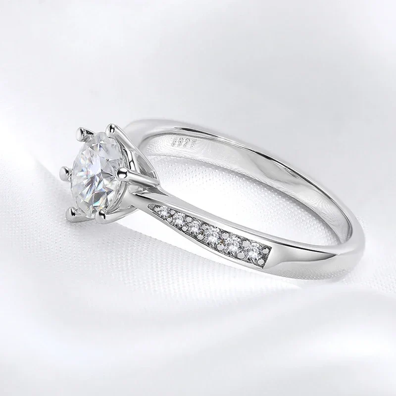 Moissanite Solitaire Round Cut Six-Prong Accented Engagement Ring, 0.5 to 3 Carat - Image 2