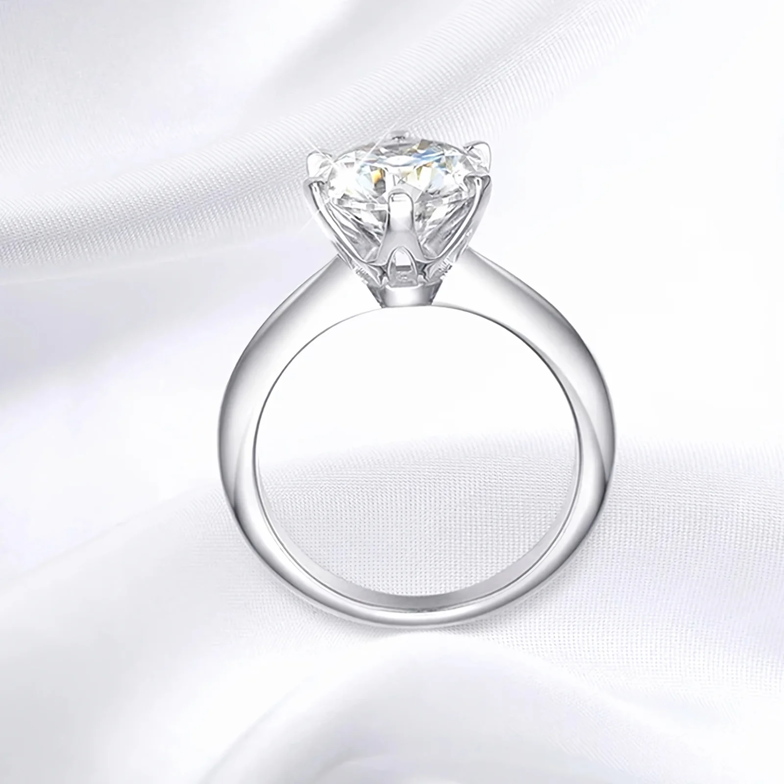 Moissanite Solitaire Round Cut Six-Prong Engagement Ring, 0.5 to 5 Carat - Image 2