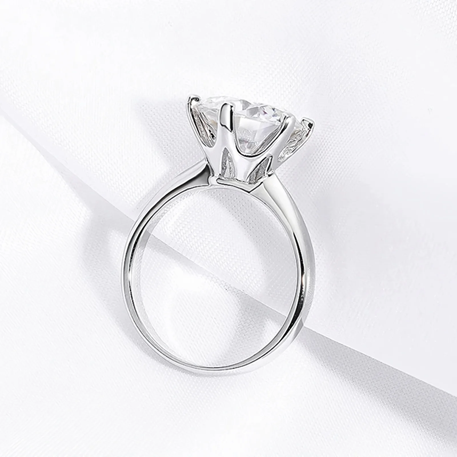 Moissanite Solitaire Round Cut Six-Prong Engagement Ring, 0.5 to 5 Carat - Image 6