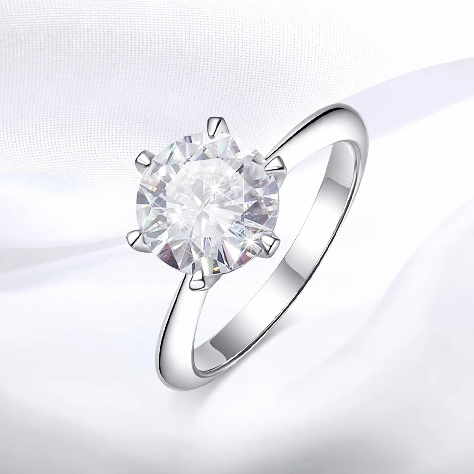 Moissanite Solitaire Round Cut Six-Prong Engagement Ring, 0.5 to 5 Carat - Image 8