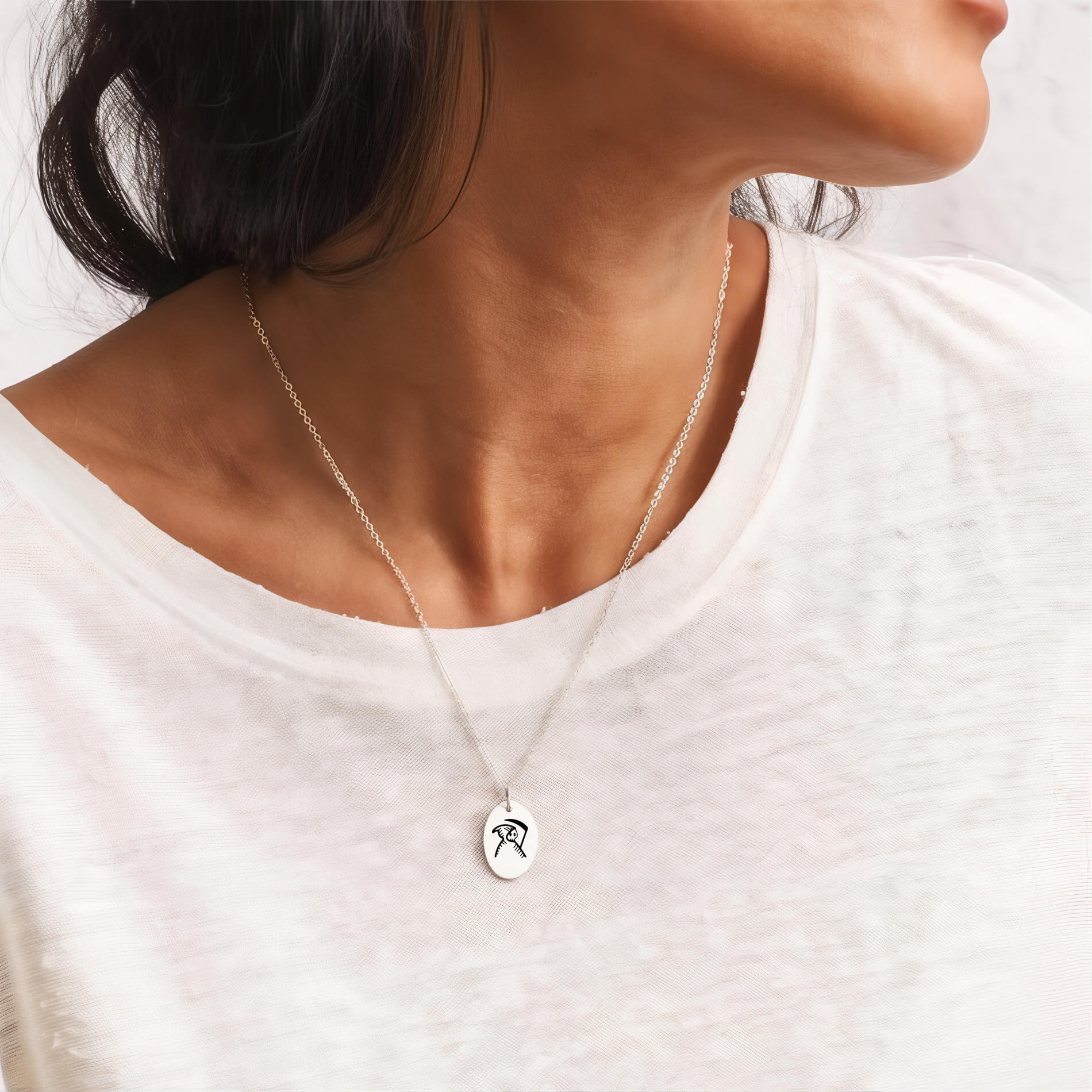 Personalized Engraved Oval Halloween Pendant Necklace - Image 4