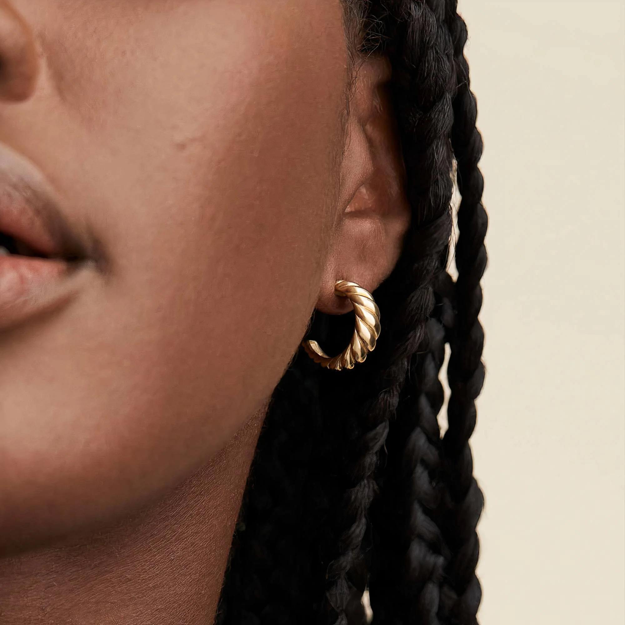 Vintage Croissant Twisted Hoop Earrings - Image 3